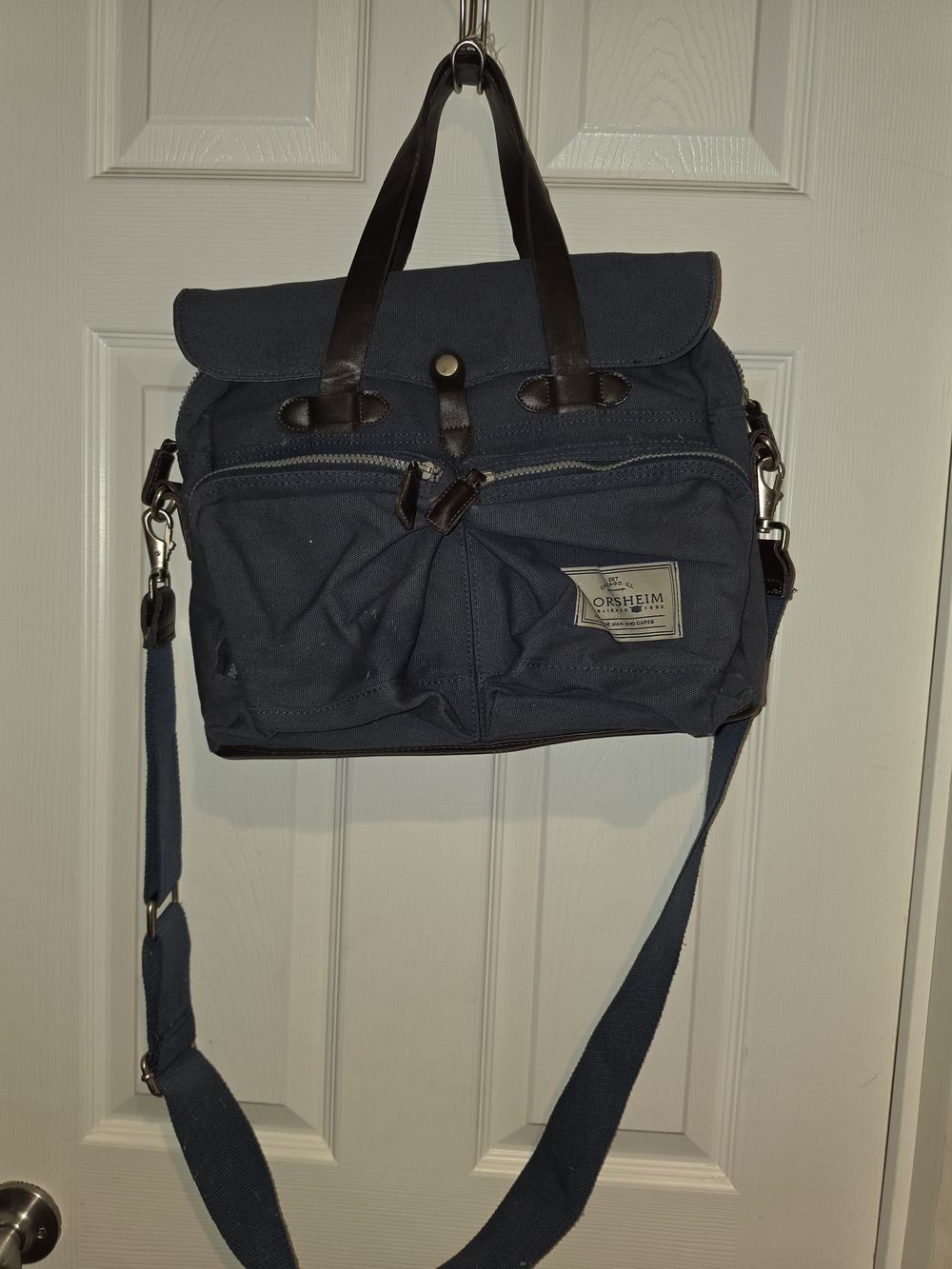 Florsheim Blue Canvas & Leather Messenger Crossbody Bag